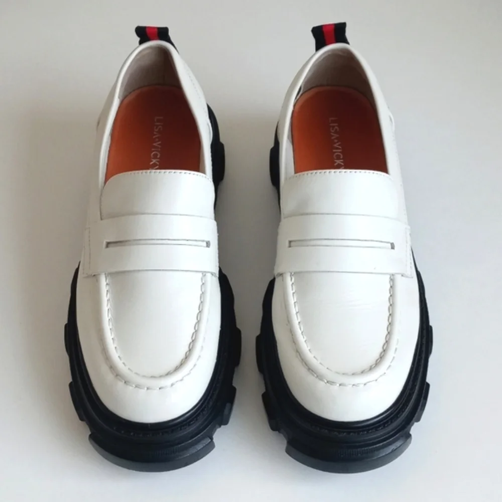 Lisa & Vicky Women’s Winter Creamy White Platform Thick Lug Sole Loafers 7.5